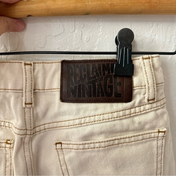 Reclaimed Vintage Ecru Cream Brown Stitching 90s Tapered Mom Fit Jeans 4 - Picture 8 of 13
